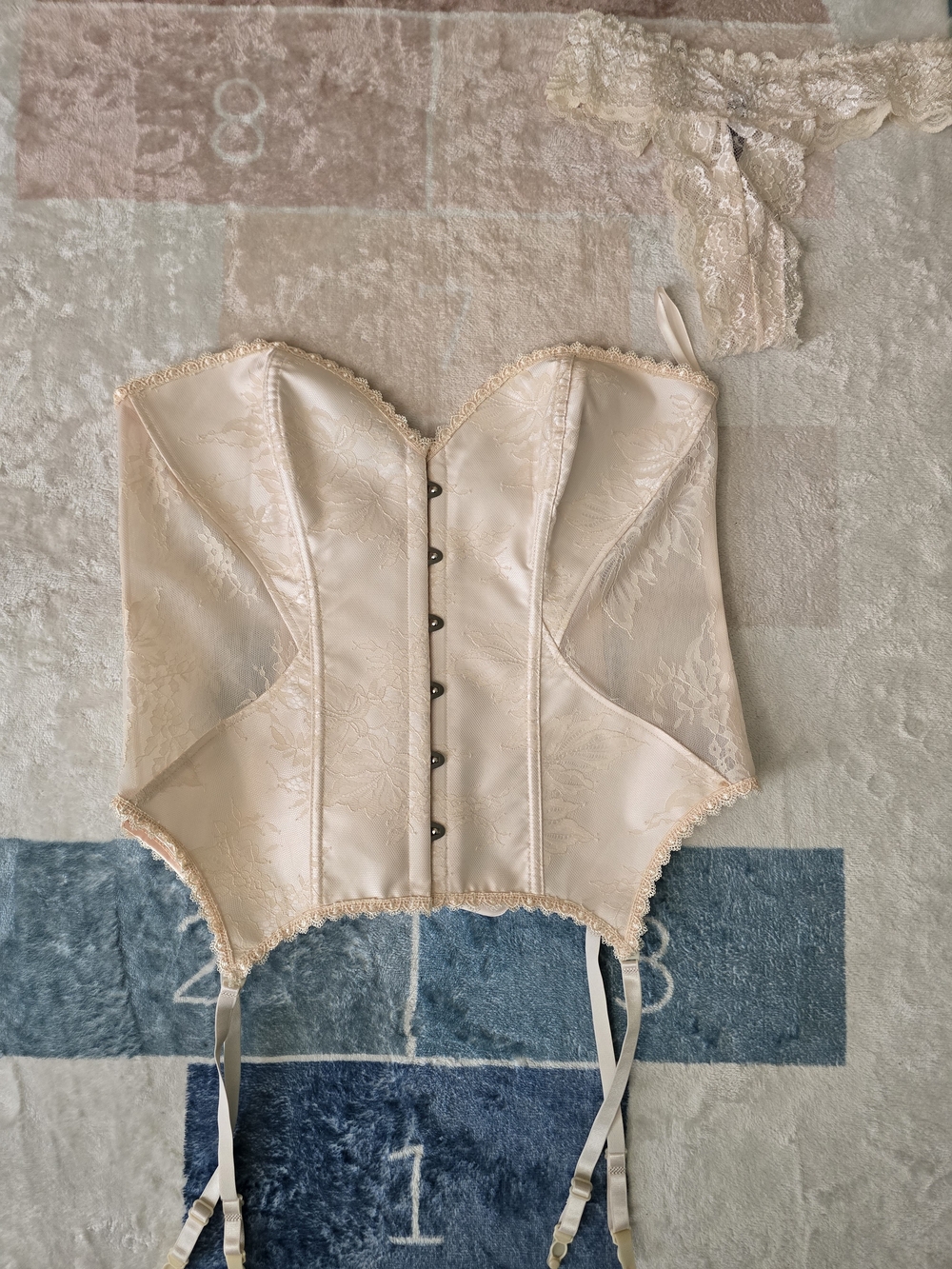 Adore Me Blush Cream Lace Bustier Corset with Garter Straps